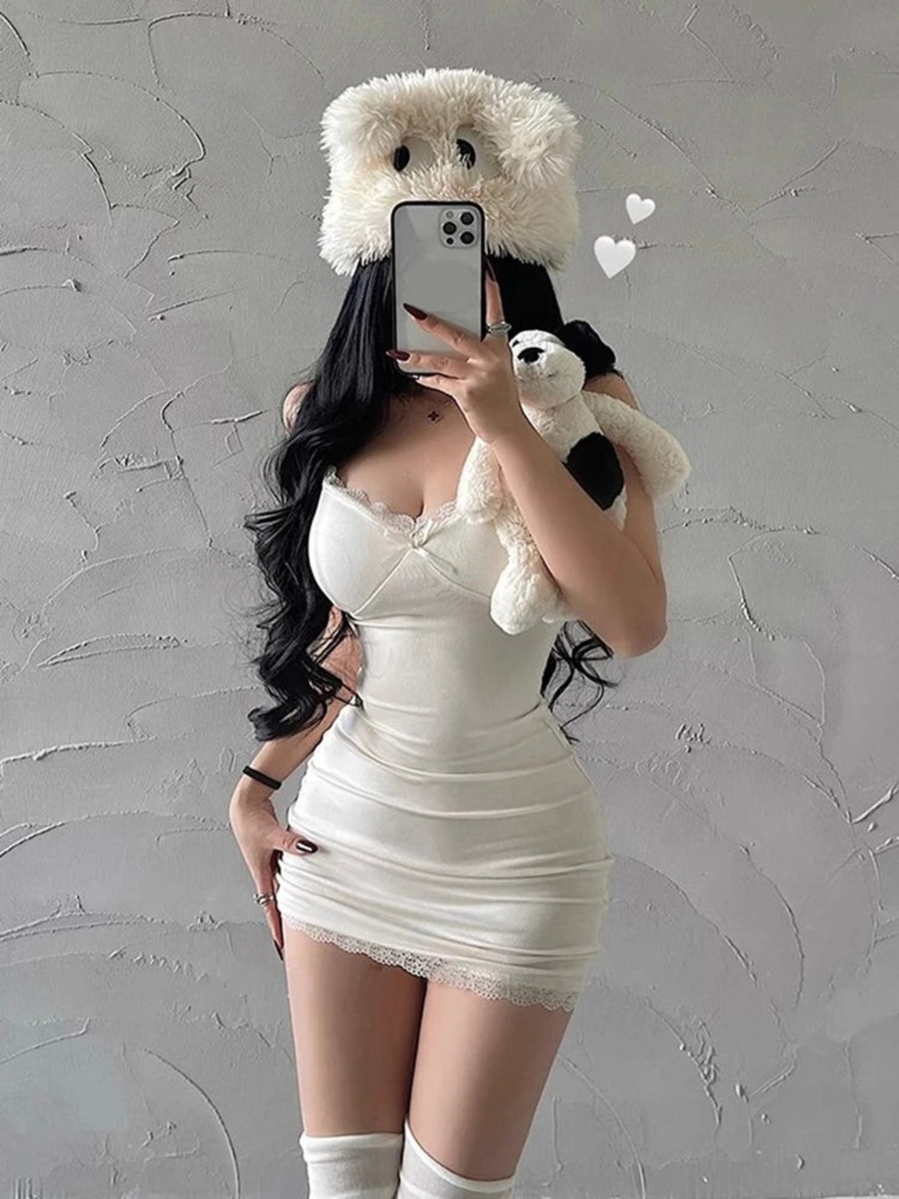 White Lace-Trim Bodycon Mini Dress - Women's
